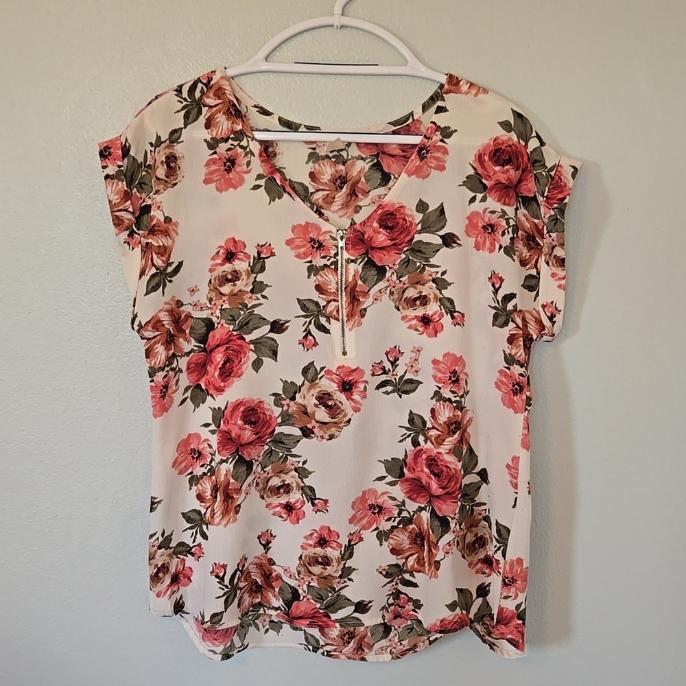 Tovia | Floral Chiffon Cap Sleeve Top Size Large
